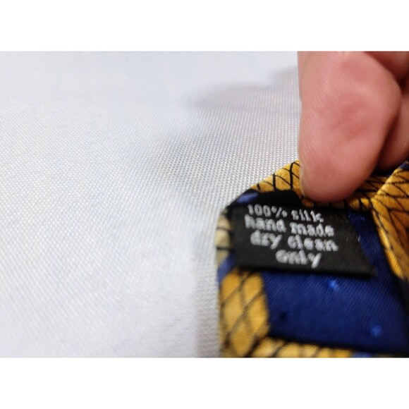 Cocktail Colors Mens Silk Tie Gold Blue Geometric Pattern 100% Silk - Minor Flaw - Picture 5 of 6